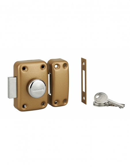 Verrou double entrée Apache avec gâche à encastrer pour porte d'entrée, cylindre 45mm, acier, 3 clés, époxy or - THIRARD Verr...