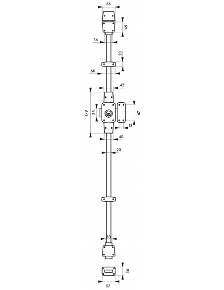 Verrou double entrée Mirage 6 pour porte d'entrée, cylindre 45mm, tringle 3 pts en acier, droit, 3 clés, bronze - THIRARD Ver...