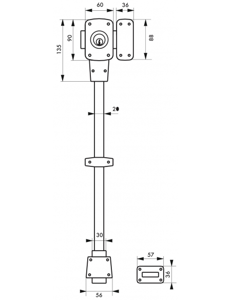 Verrou double entrée Mirage 6 pour porte d'entrée, cyl. 45mm, tringle 2 pts en acier, bas, droit, 3 clés, bronze - THIRARD Ve...