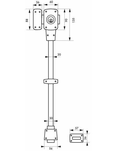 Verrou double entrée Mirage 6 pour porte d'entrée, cyl. 45mm, tringle 2 pts en acier, bas, gauche, 3 clés, bronze - THIRARD V...