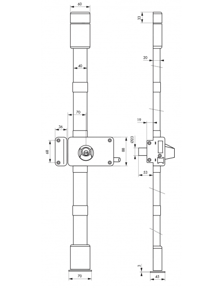 Serrure en applique Horga à tirage pour porte d'entrée, gauche, 3 pts, Transit2 Ø23mm, axe 70mm, marron, 4 clés - THIRARD Ser...