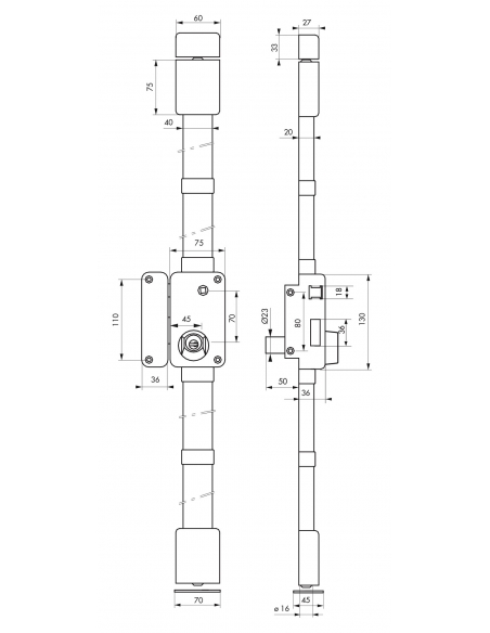 Serrure en applique Beluga à fouillot pour porte d'entrée, gauche, 3 pts, Transit2 Ø23mm, axe 45mm, blanc, 4 clés - THIRARD S...