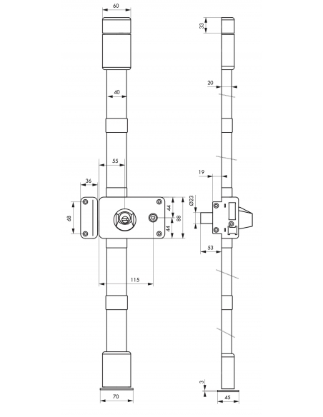 Serrure en applique Horga à fouillot pour porte d'entrée, gauche, 3 pts, Transit2 Ø23mm, axe 55mm, blanc, 4 clés - THIRARD Se...