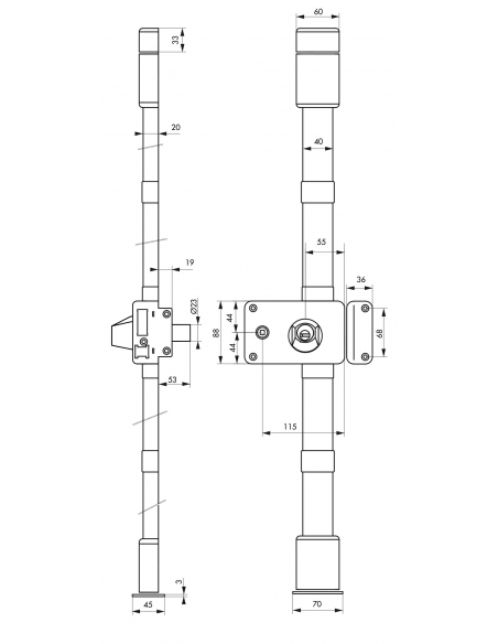 Serrure en applique Horga à fouillot pour porte d'entrée, droite, 3 pts, Transit2 Ø23mm, axe 55mm, blanc, 4 clés - THIRARD Se...