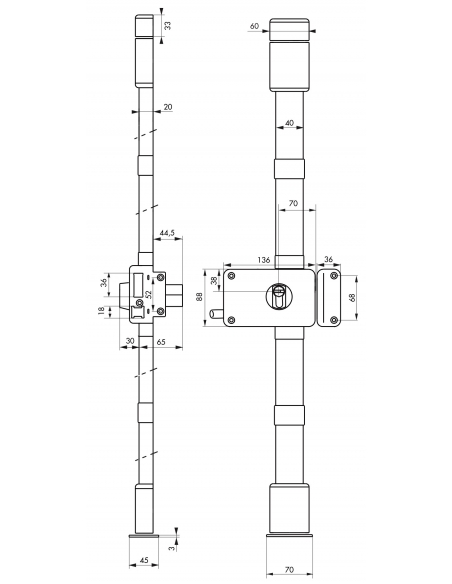 Serrure en applique Horga A2P* à tirage pour entrée, droite, 3pts, Transit2 30x65mm, axe 70mm, marron, 4 clés - THIRARD Serru...