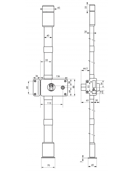 Serrure en applique Horga A2P* à fouillot pour entrée, gauche, 3pts, Transit2 30x65mm, axe 70mm, marron, 4 clés - THIRARD Ser...