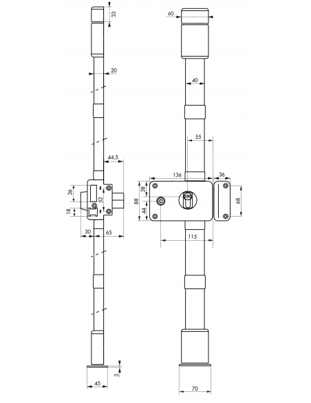 Serrure en applique Horga A2P* à fouillot pour entrée, droite, 3pts, Transit2 30x65mm, axe 70mm, marron, 4 clés - THIRARD Ser...