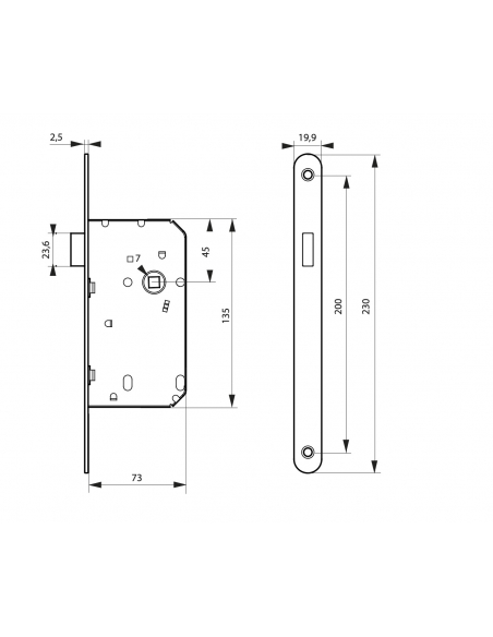 Serrure magnétique encastrable pour porte intérieure, axe 50mm, bouts ronds, fer satiné - THIRARD Serrures encastrables