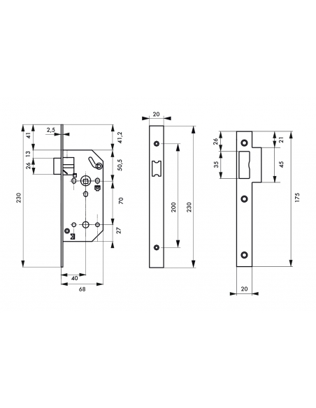 Serrure encastrable Monomax NF pour porte intérieure, axe 40mm, bouts carrés, têtière noire - THIRARD Serrures encastrables