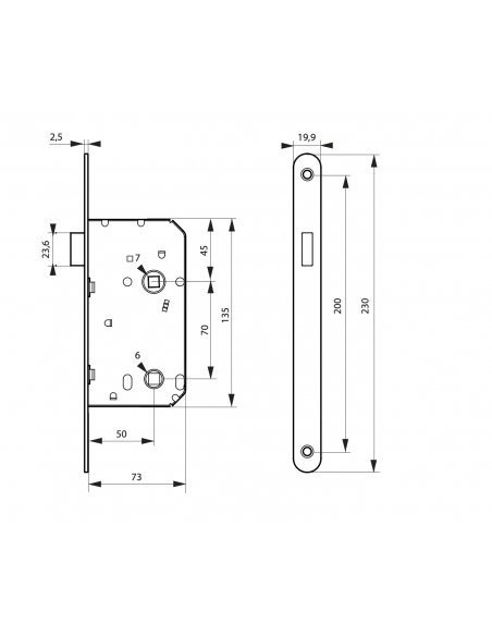 Serrure encastrable magnétique à clé pour porte de chambre, axe 50mm, bouts ronds, 1 clé - THIRARD Serrures encastrables