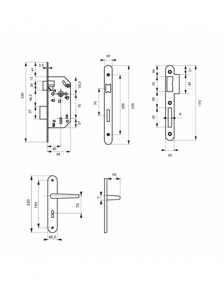 Garniture serrure encastrable Monomax NF pêne dormant + ensemble poignées Thalia, axe 40mm, bouts ronds - THIRARD Serrures en...