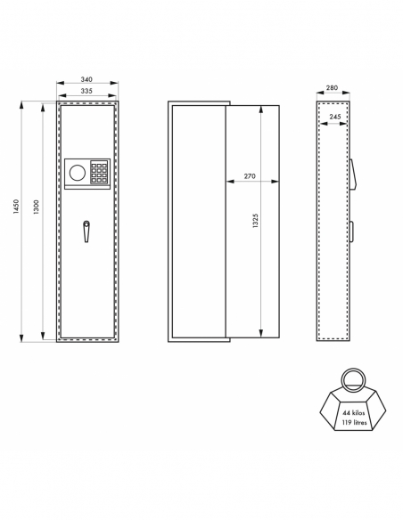 Armoire à fusils Monteria, fermeture électronique à code, 4 pênes, capacité de 5 fusils - THIRARD Armoire à fusils