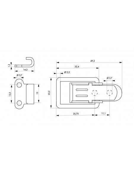 Fermeture à levier avec crochet, acier, H.36mm, zingué - THIRARD Fermoir à levier