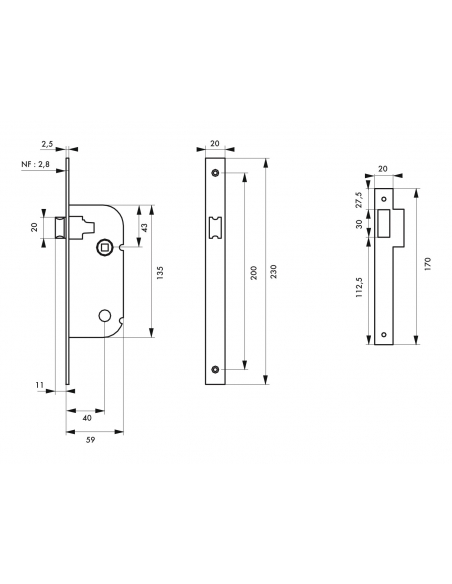 Serrure encastrable NF pour porte intérieure, axe 40mm, bouts ronds, noir - THIRARD Serrures encastrables