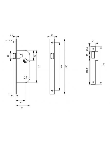 Serrure encastrable NF pour porte intérieure, axe 40mm, bouts carrés, noir - THIRARD Serrures encastrables