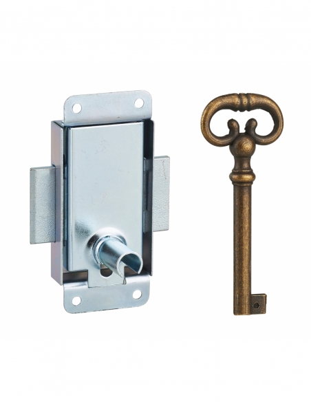 Serrure de meuble à pattes pour porte d'ameublement, 30mm, acier poli, 1 clé - Serrurerie de Picardie Stock mort
