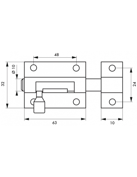 Targette pour meuble, 60mm, nickel satin, pêne rond - Serrurerie de Picardie Targette