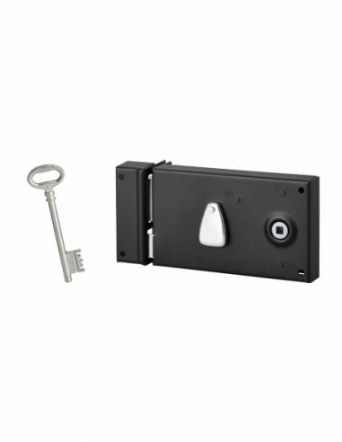 Serrure horizontale en applique à clé pour porte intérieure, gauche, 140x80mm, noir, 1 clé - Serrurerie de Picardie Serrures ...