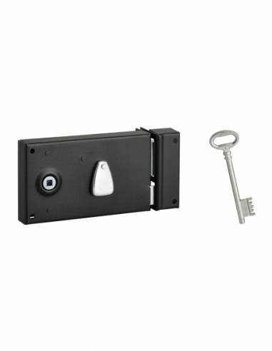 Serrure horizontale en applique à clé pour porte intérieure, droite, 140x80mm, noir, 1 clé - Serrurerie de Picardie Serrures ...