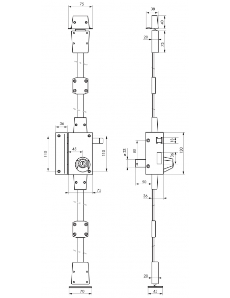 Serrure en applique à cylindre à tirage pour porte d'entrée, 3 pts, gauche, bronze, 4 clés - Serrurerie de Picardie Stock mort