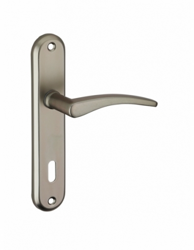 Ensemble de poignées pour porte intérieure Vesta trou de clé, entr'axes 165mm, nickelé satiné - Serrurerie de Picardie Poignée