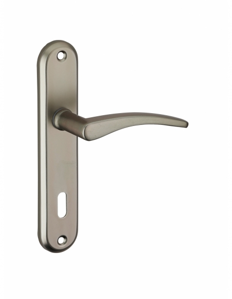 Ensemble de poignées pour porte intérieure Vesta trou de clé, entr'axes 165mm, nickelé satiné - Serrurerie de Picardie Poignée