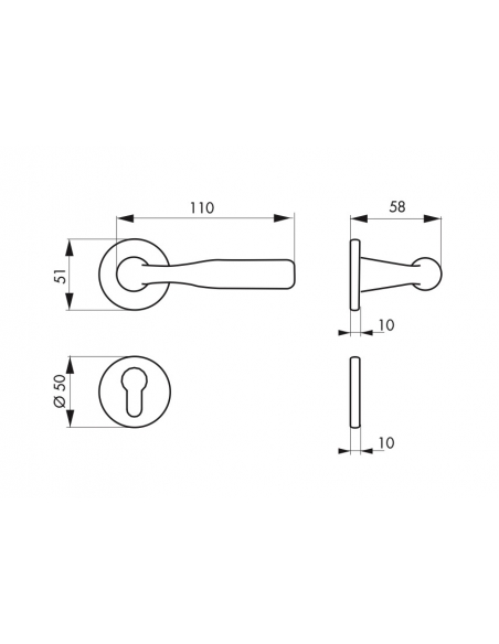 Paire de béquilles avec rosaces pour porte, carré 7mm, nickelé satiné - Serrurerie de Picardie Poignée sur rosace