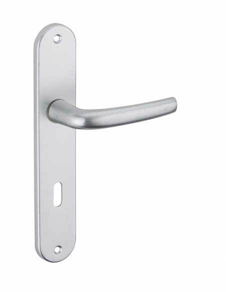 Ensemble de poignées pour porte de chambre Maia trou de clé, entr'axes 195mm, argent - Serrurerie de Picardie Stock mort