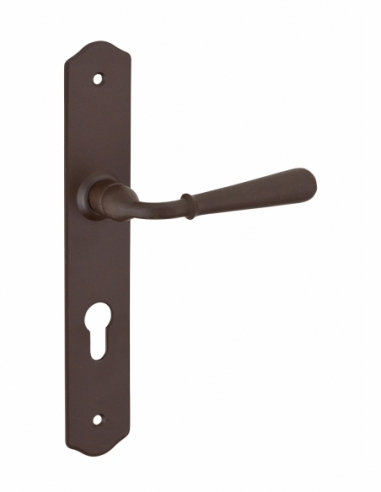 Ensemble de poignées pour porte d'entrée Charon trou de cylindre, entr'axes 195mm, acier rouillé - Serrurerie de Picardie Sto...