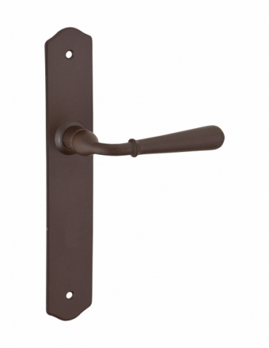 Ensemble de poignées Charon sans trou pour porte intérieure, entr'axes 195mm, acier rouillé - Serrurerie de Picardie Stock mort