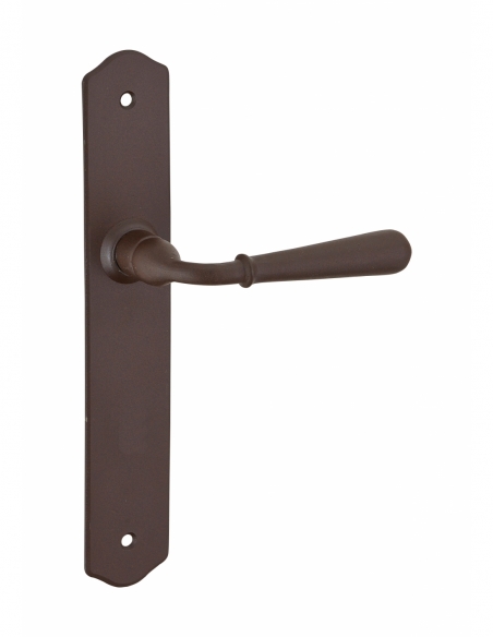 Ensemble de poignées Charon sans trou pour porte intérieure, entr'axes 195mm, acier rouillé - Serrurerie de Picardie Stock mort