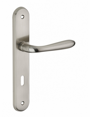 Ensemble de poignées pour porte intérieure Athena trou de clé, entr'axes 195mm, nickelé brossé - Serrurerie de Picardie Stock...