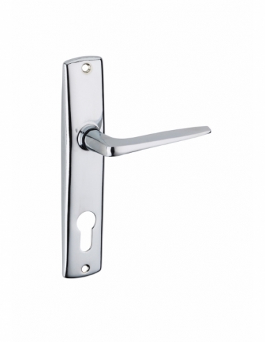 Ensemble de poignées pour porte d'entrée Ares trou de cylindre, entr'axes 165mm, chromé - Serrurerie de Picardie Stock mort
