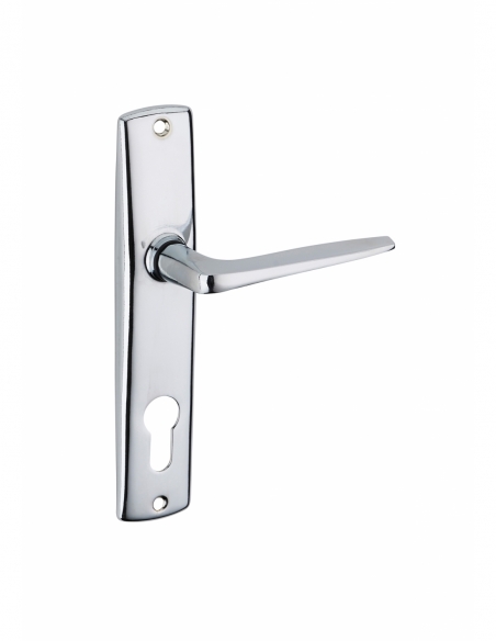Ensemble de poignées pour porte d'entrée Ares trou de cylindre, entr'axes 165mm, chromé - Serrurerie de Picardie Stock mort