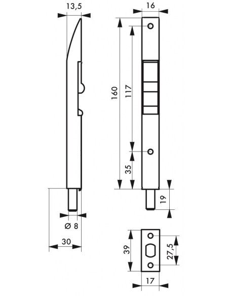 Verrou à onglet pour porte intérieure, 160mm, zingué - Serrurerie de Picardie Verrous