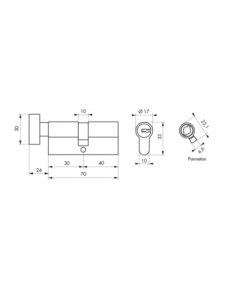 Cylindre de serrure à bouton, 30Bx40mm, nickel, 5 clés réversibles - Serrurerie de Picardie Cylindre de serrure