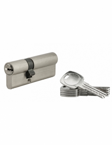 Cylindre de serrure à double entrée, 30x50mm, nickel, 5 clés réversibles - Serrurerie de Picardie Stock mort