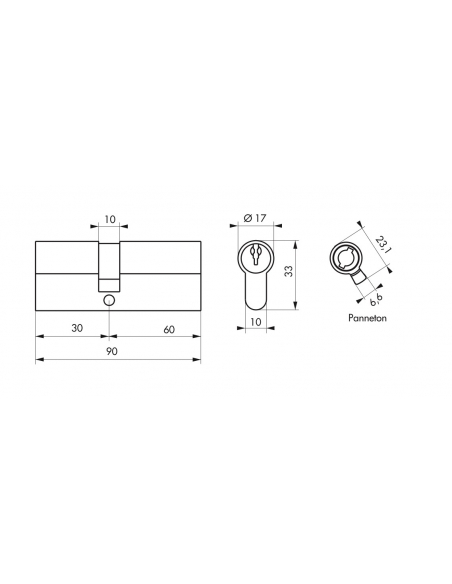 Cylindre de serrure à double entrée, 30x60mm, laiton, 3 clés - Serrurerie de Picardie Cylindre de serrure