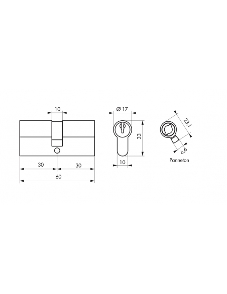 Cylindre de serrure à double entrée, 30x30mm, nickel, 3 clés - Serrurerie de Picardie Cylindre de serrure