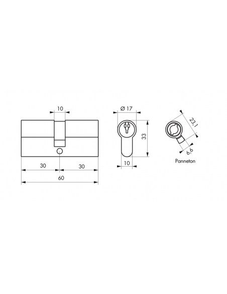 Cylindre de serrure à double entrée, 30x30mm, laiton, 3 clés - Serrurerie de Picardie Cylindre de serrure