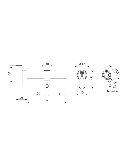 Cylindre de serrure à bouton, 30Bx30mm, laiton, 3 clés - Serrurerie de Picardie Cylindre de serrure