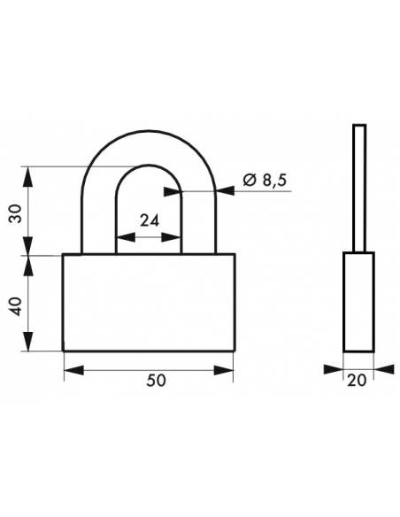 Cadenas à clé rectangulaire Quadra, chantier, 50mm, anse acier cémenté nickelé, 4 clés réversibles - Serrurerie de Picardie C...