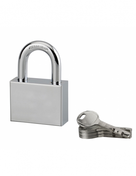 Cadenas à clé rectangulaire Disk, chantier, 50mm, anse acier cémenté nickelé, 4 clés - SP Cadenas à clé