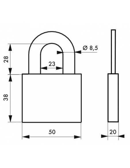 Cadenas à clé rectangulaire Disk, chantier, 50mm, anse acier cémenté nickelé, 4 clés - SP Cadenas à clé