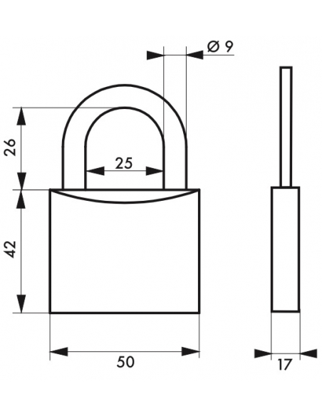 Cadenas à clé SP, intérieur, 50 mm, anse acier cémenté, 2 clés - Serrurerie de Picardie Cadenas