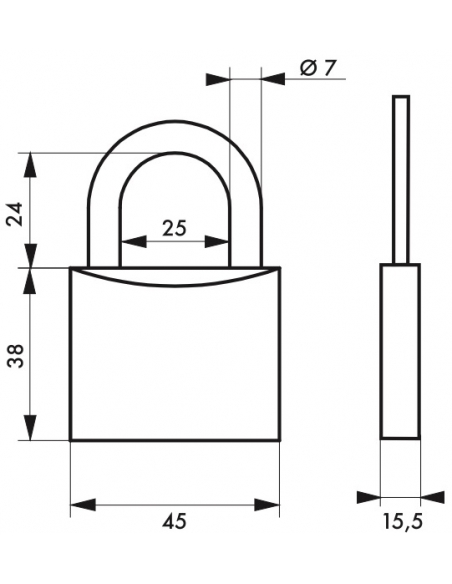 Cadenas à clé SP, intérieur, 45 mm, anse acier cémenté, 2 clés - Serrurerie de Picardie Cadenas