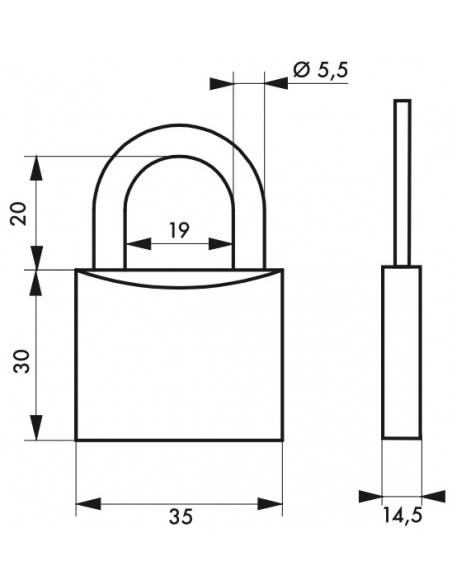 Cadenas à clé SP, intérieur, 35 mm, anse acier cémenté, 2 clés - Serrurerie de Picardie Cadenas