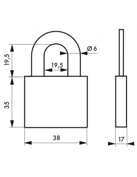 Cadenas à clé, intérieur, ovale, 38 mm, anse acier cémenté, 3 clés - Serrurerie de Picardie Cadenas