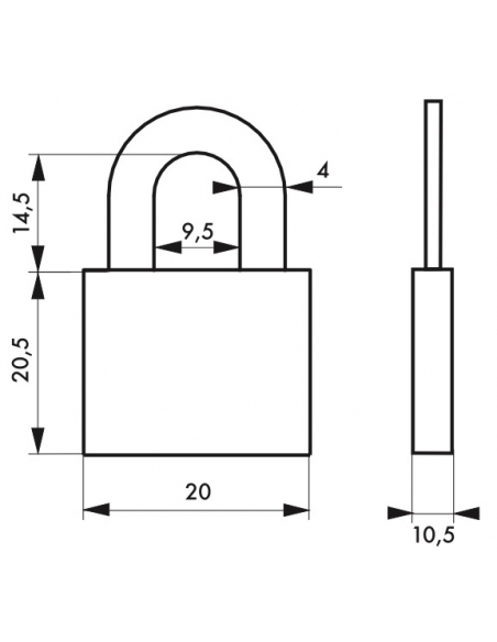 Cadenas à clé, bagage, 20mm, alu, anse acier nickelé, 2 clés - SP Cadenas à clé