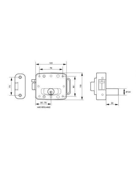 Serrure de sûreté horizontale à bouton et cylindre 50mm pour porte d'entrée, électrique, réversible, gris, 3 clés - THIRARD S...